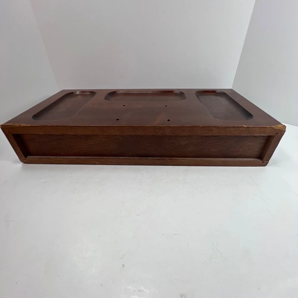 Vintage Wooden Valet Box Mens OS Brown Good Felt Lined Jewelry Drawer Organizer